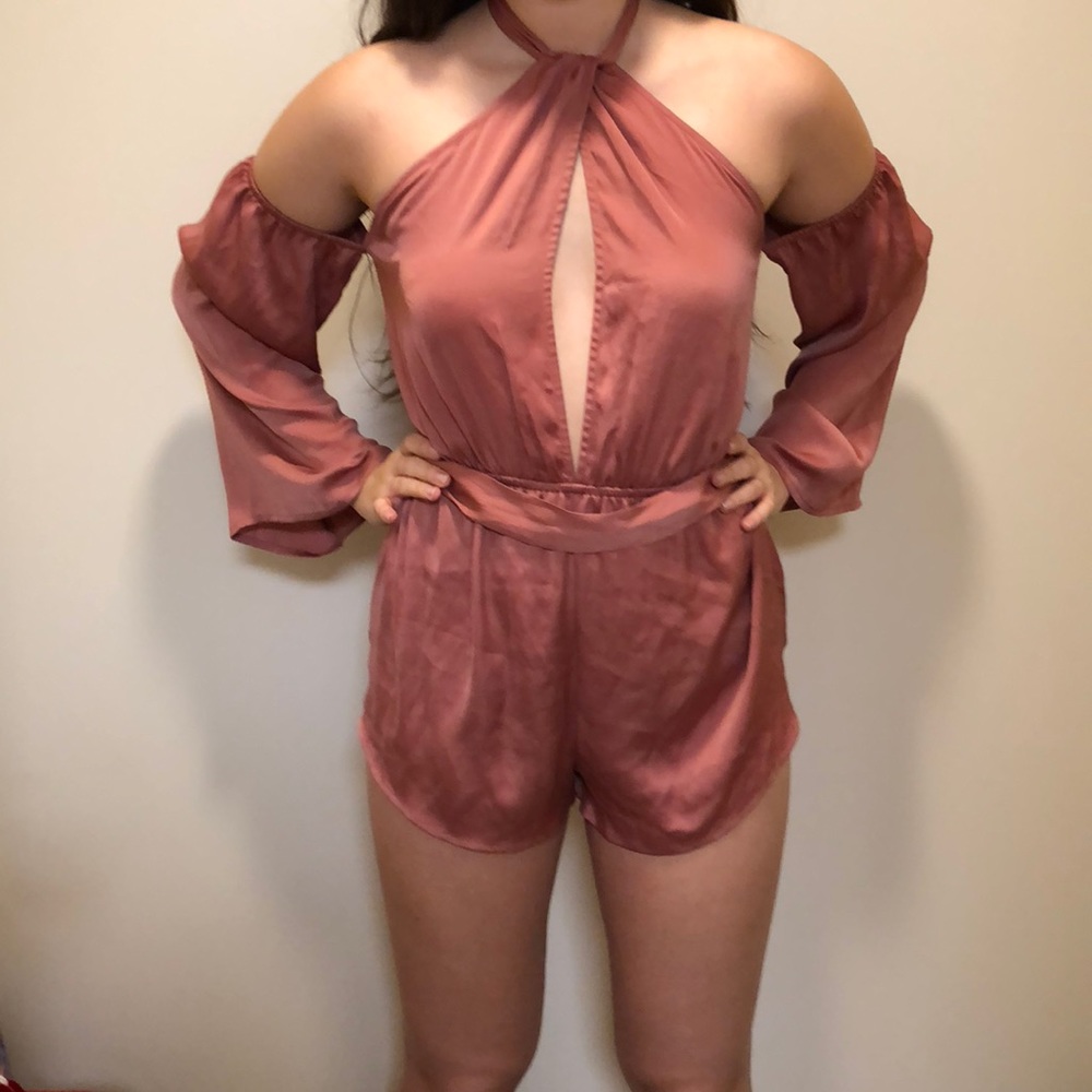 Silk rose gold halter romper!